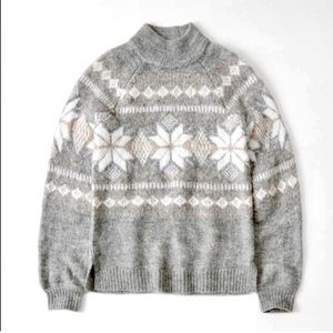 Abercrombie & Fitch Fair Isle Snowflake Sweater Mock Turtleneck Knit Gray XS